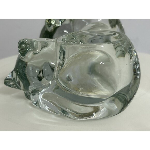Vintage Sleeping Cat Clear Candle Holder Set Of 2 Indiana Glass Made In U.S.A - Picture 2 of 12
